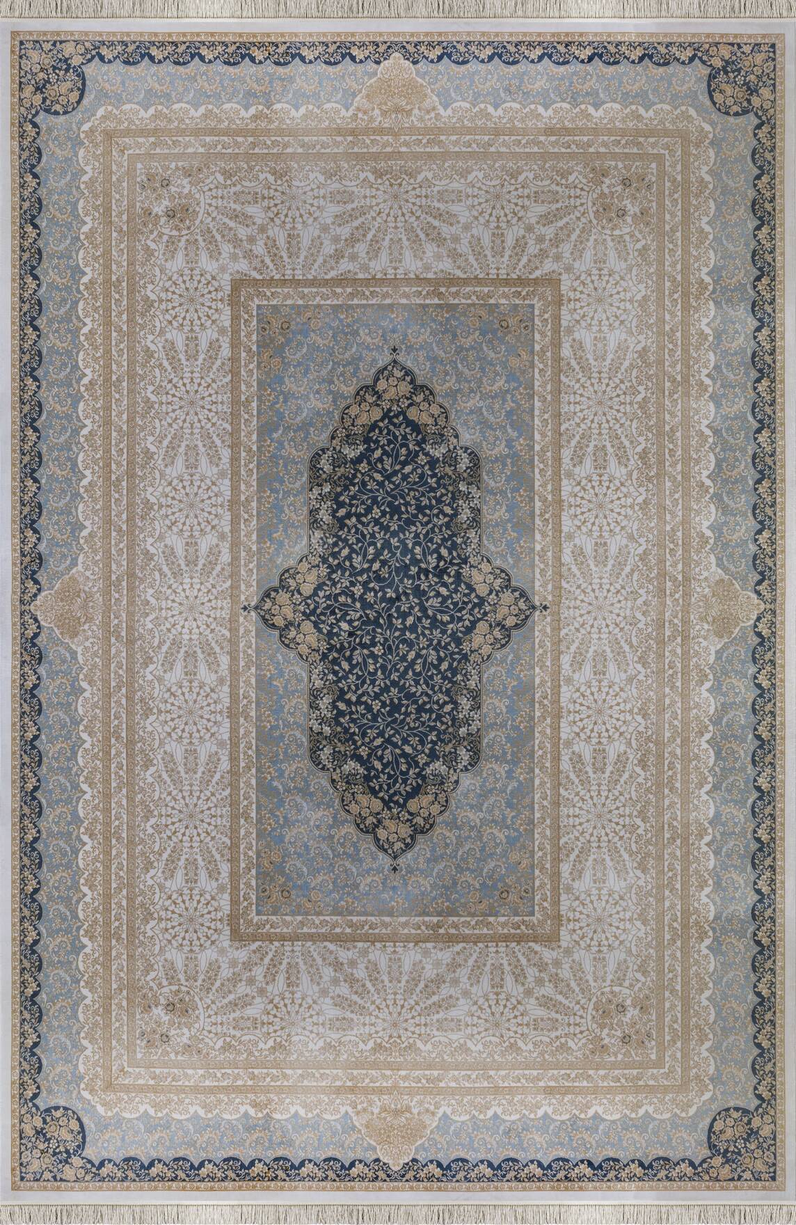 Vendome Palace 5412 Mavi Krem - Viskon Bambu Halı | Dokuma Salon Halısı